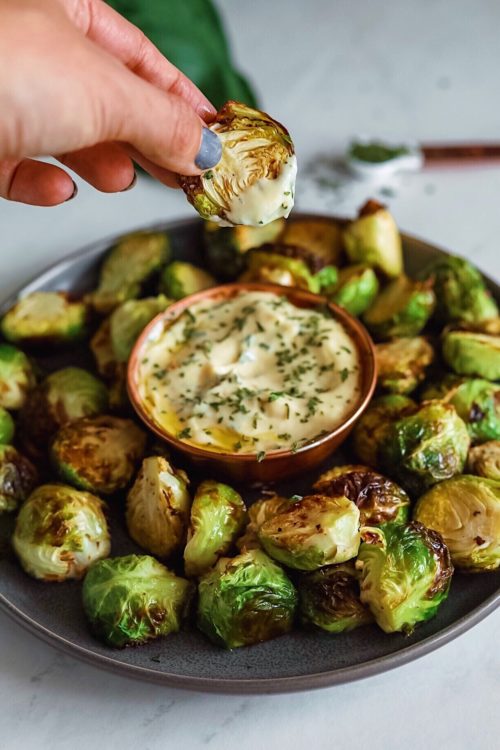 Crispy Brussels Sprouts With Dijon Aioli - Dash Of Mandi
