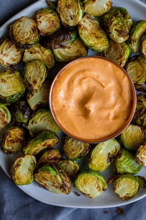 Brussel Sprouts with Sriracha Aioli 