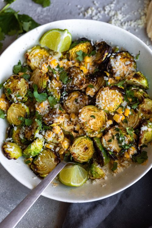 Mexican Street Corn Brussels Sprouts | Dash of Mandi