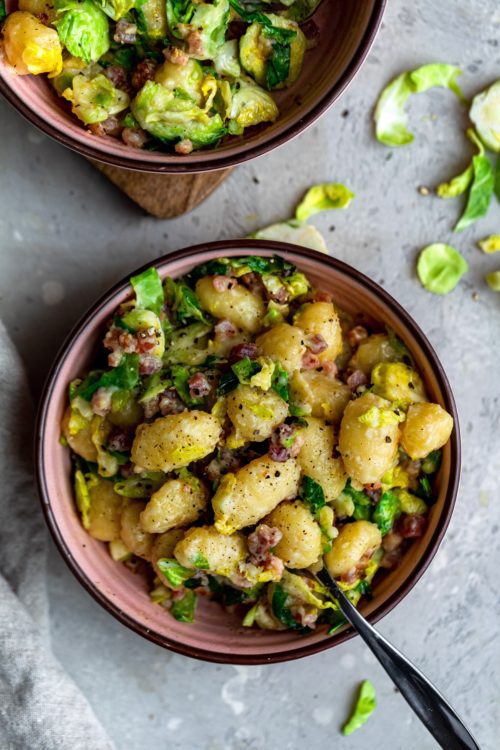 Gorgonzola Gnocchi With Pancetta And Shaved Brussels Sprouts - Dash Of Mandi