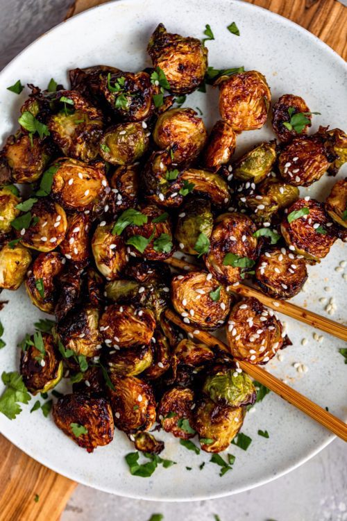 Crispy Asian BBQ Brussels Sprouts - Dash Of Mandi