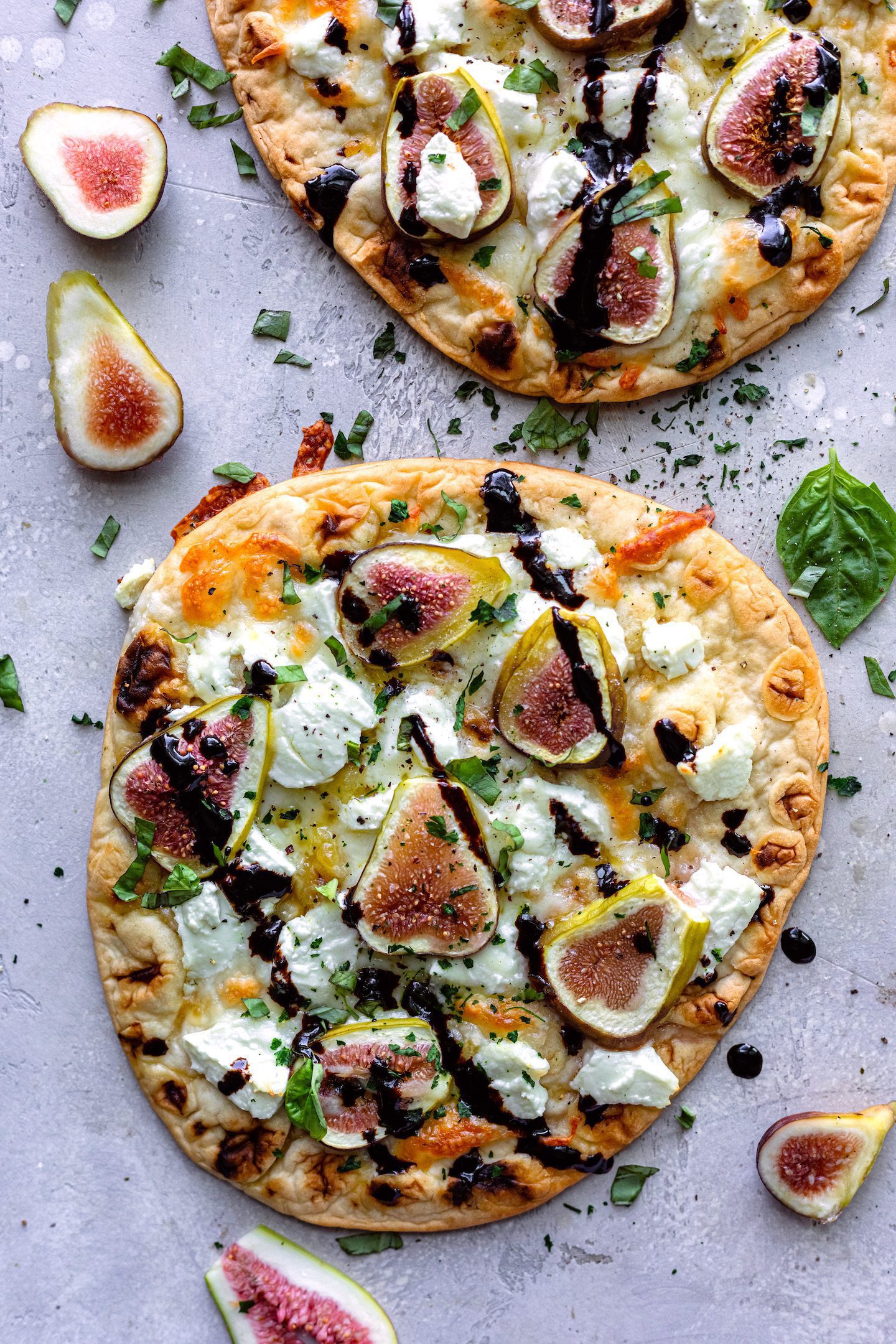 Goat cheese and fig naan flatbread, summer appetizer