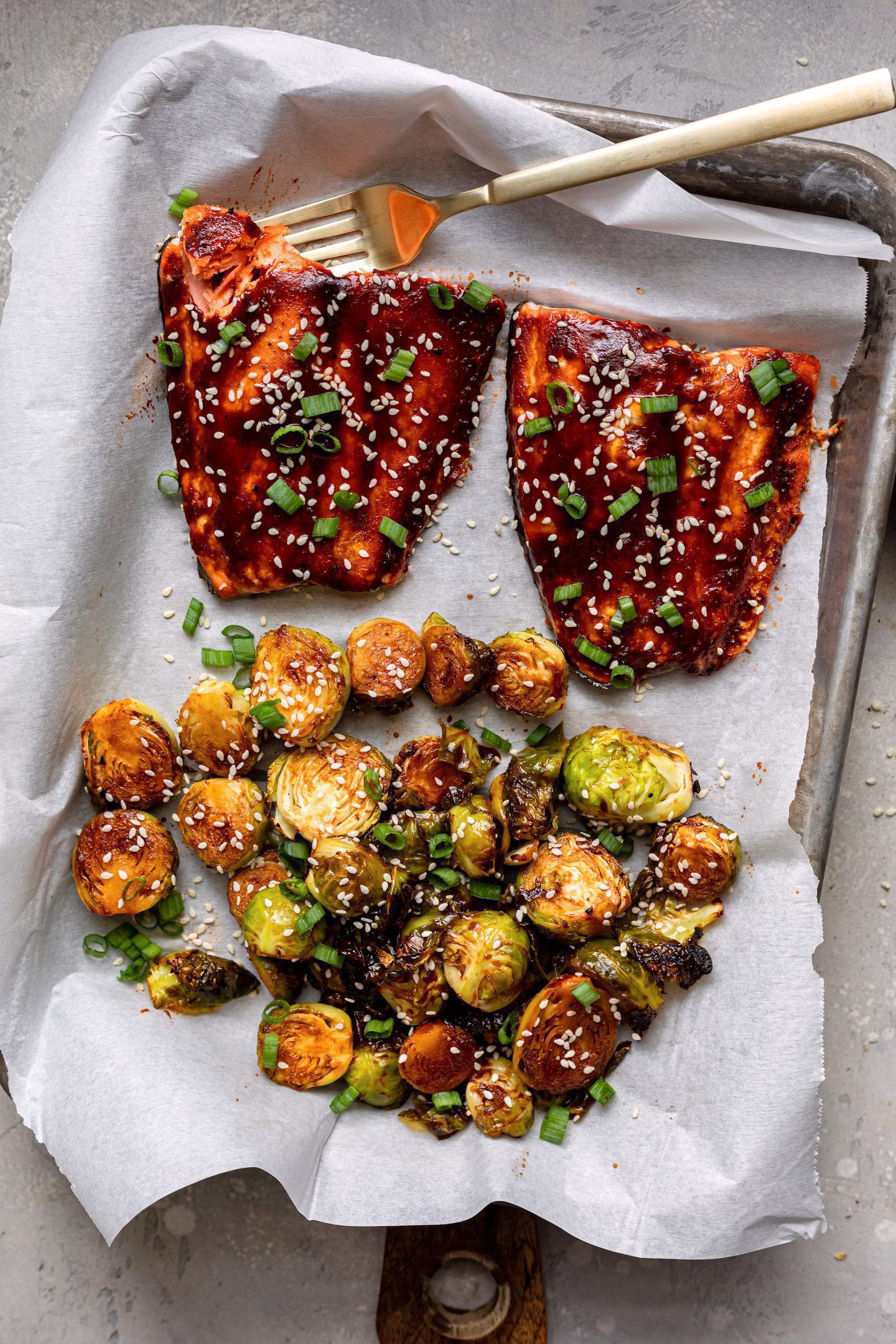 Asian BBQ Salmon And Brussels Sprouts For Two - Dash Of Mandi