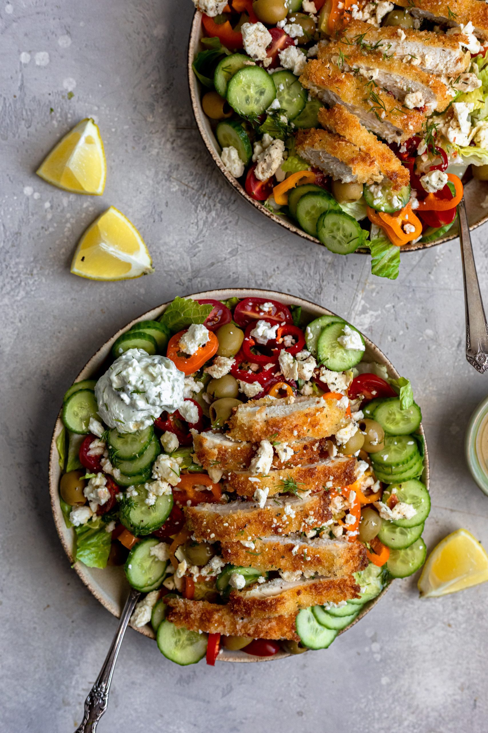 Greek chicken milanese salad