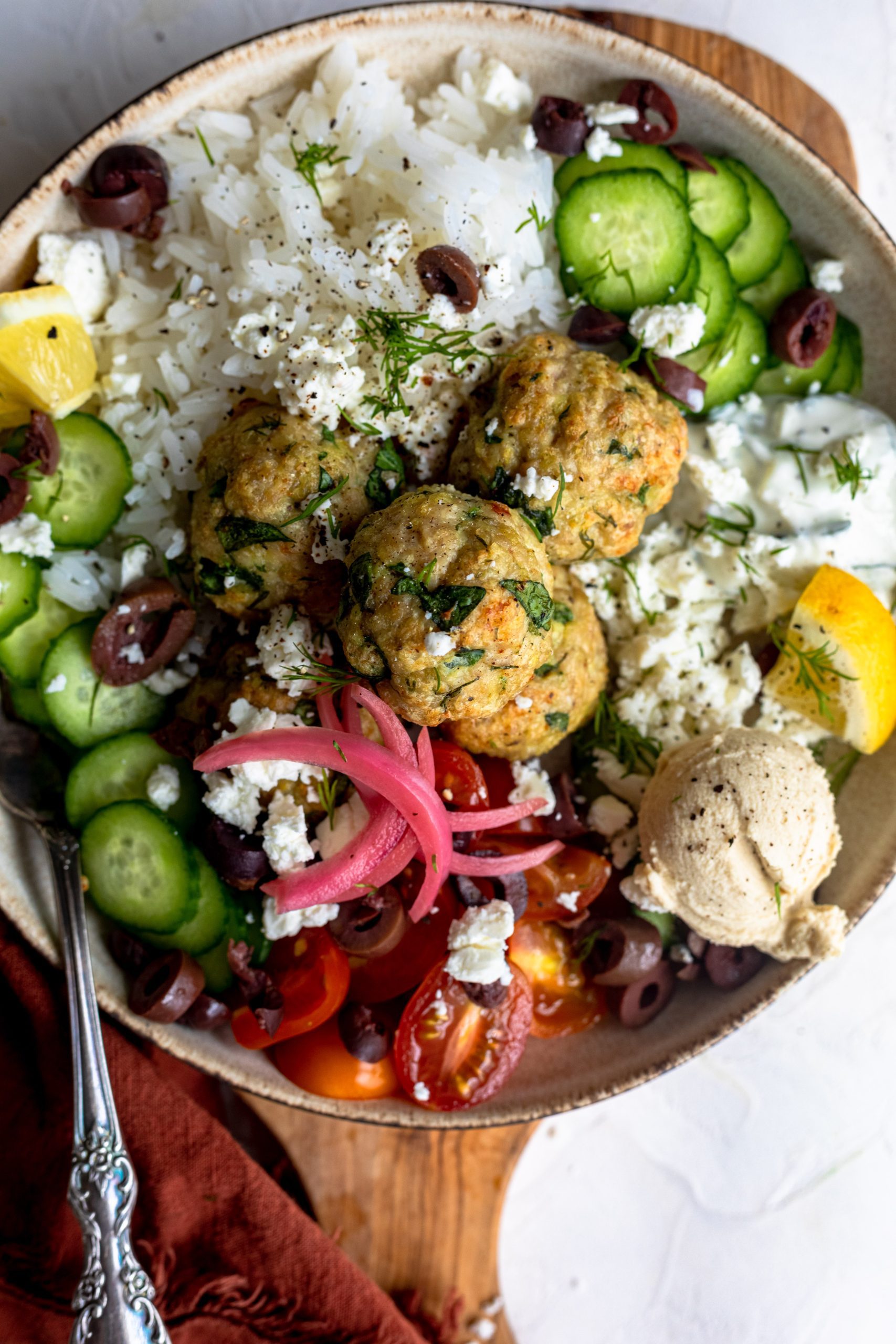 Greek Chicken Meatball Bowls - Dash of Mandi