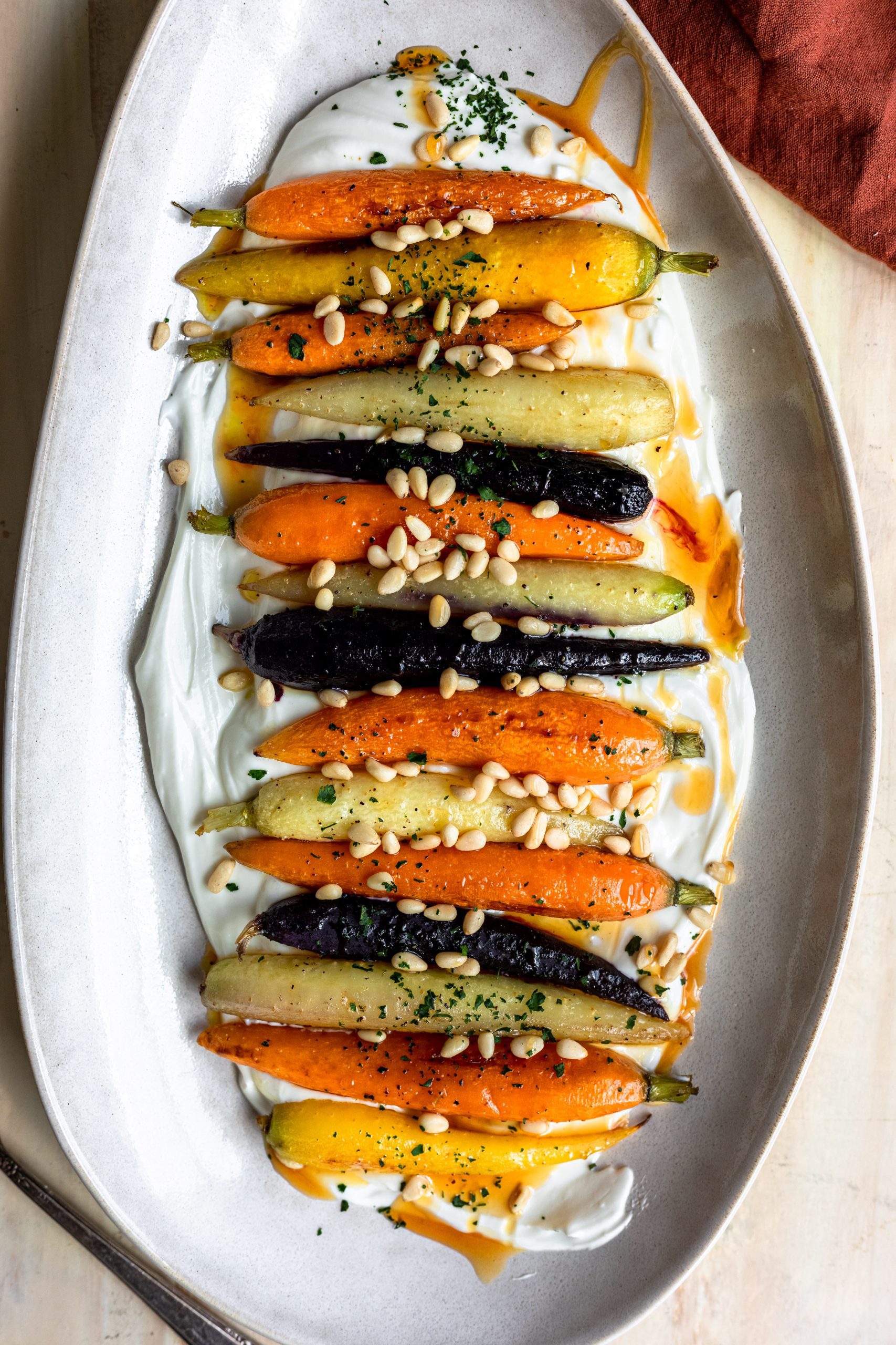 roasted carrots and whipped goat cheese and hot honey