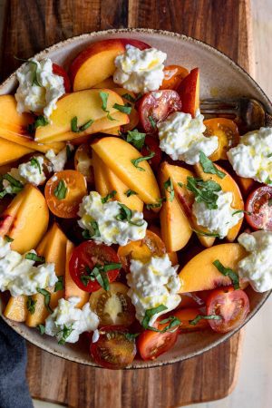 Peach Burrata Salad With Champagne Vinaigrette - Dash of Mandi